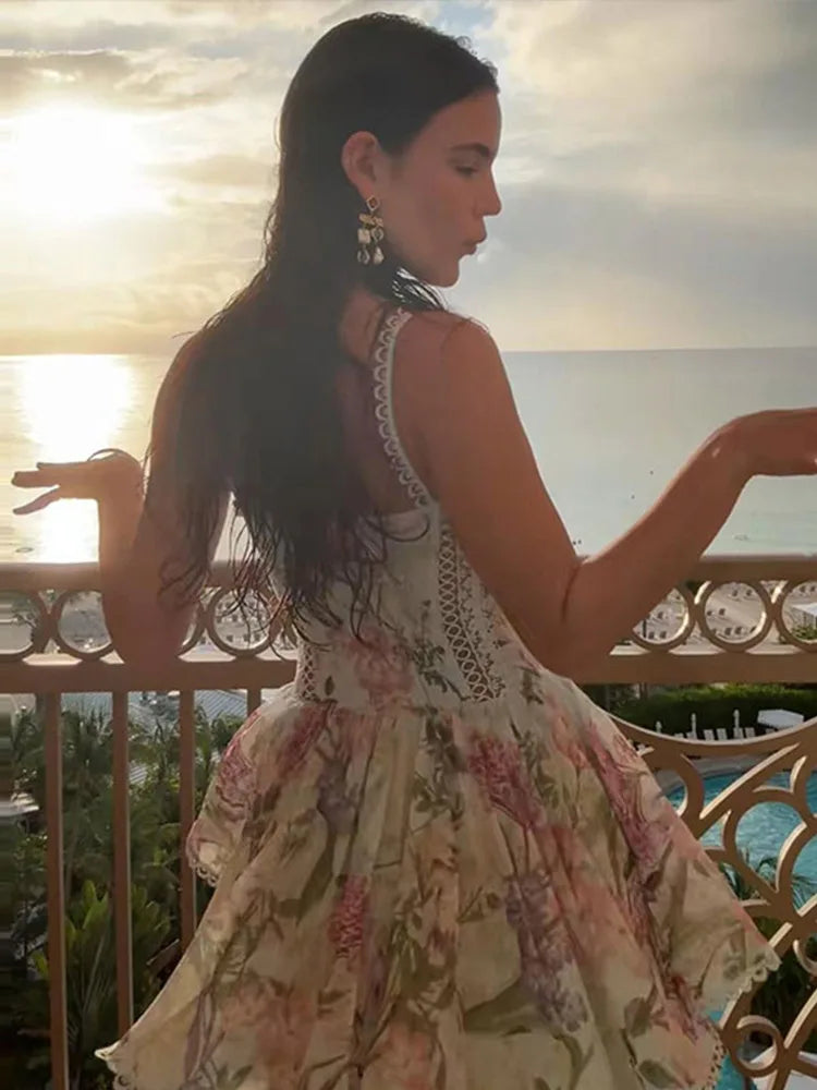 Women's Floral Spaghetti Strap A-Line Dress