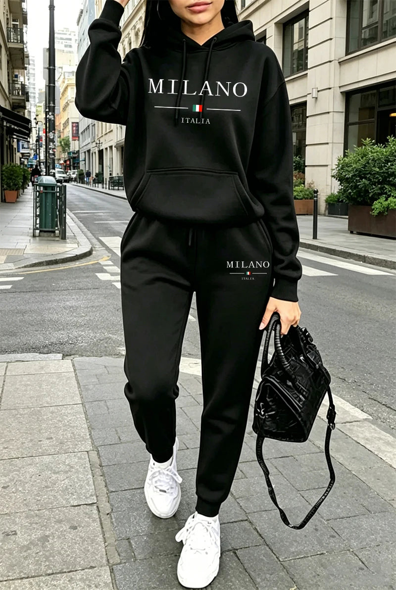 Autumn Winter Womens Outfits Casual Hooded Sweatshirt Outdoors Sports Jogging Woman Clothing Fashion Urban Streets Hoodie Pants