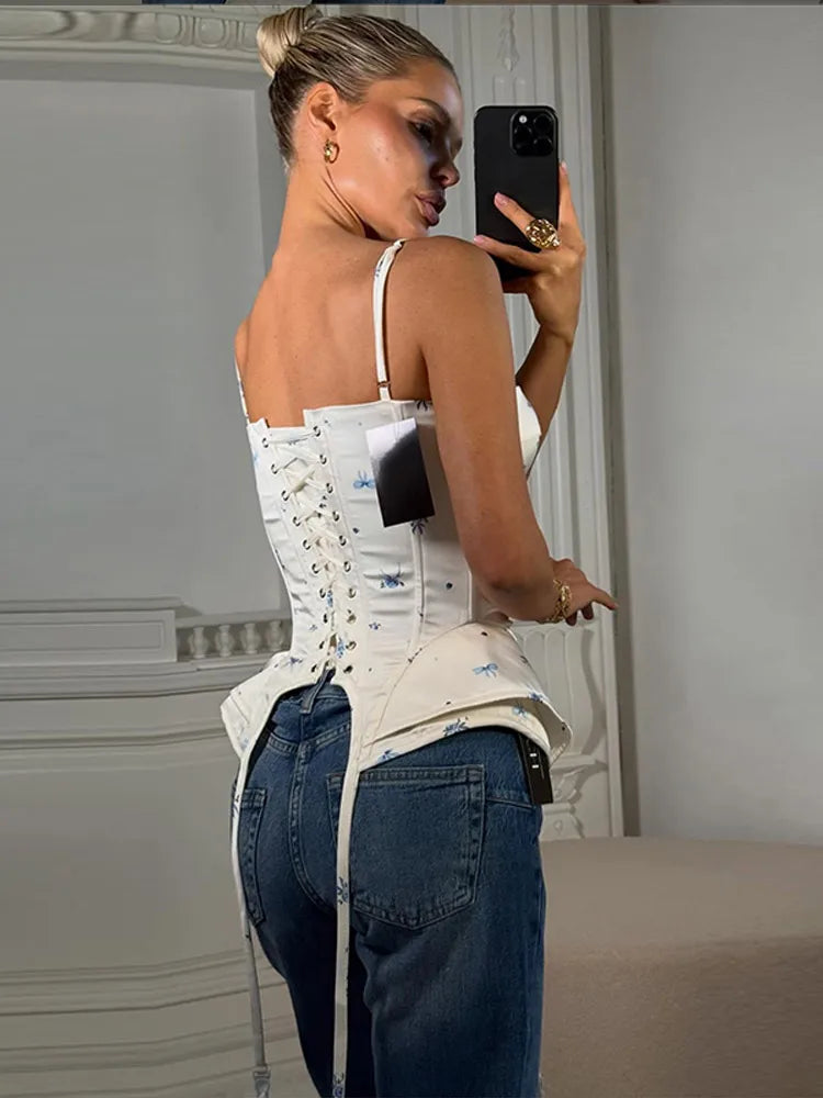 Women's Fishbone Corset Sling Tank Top
