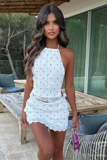Women's Halter Ruffled Crop Top and Mini Skirt Set