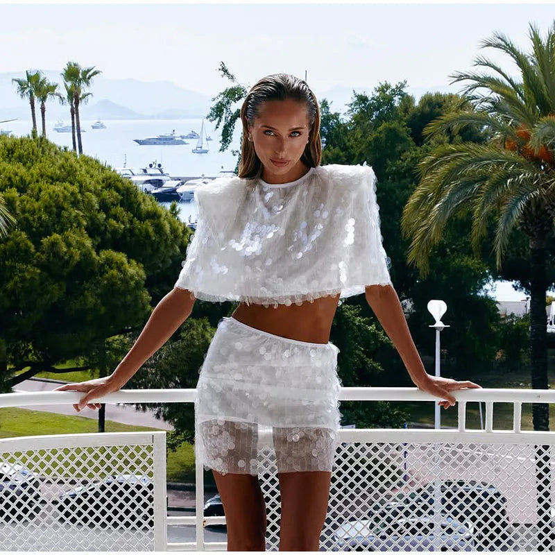 Women's Sequin Crop Top and Mini Skirt Set