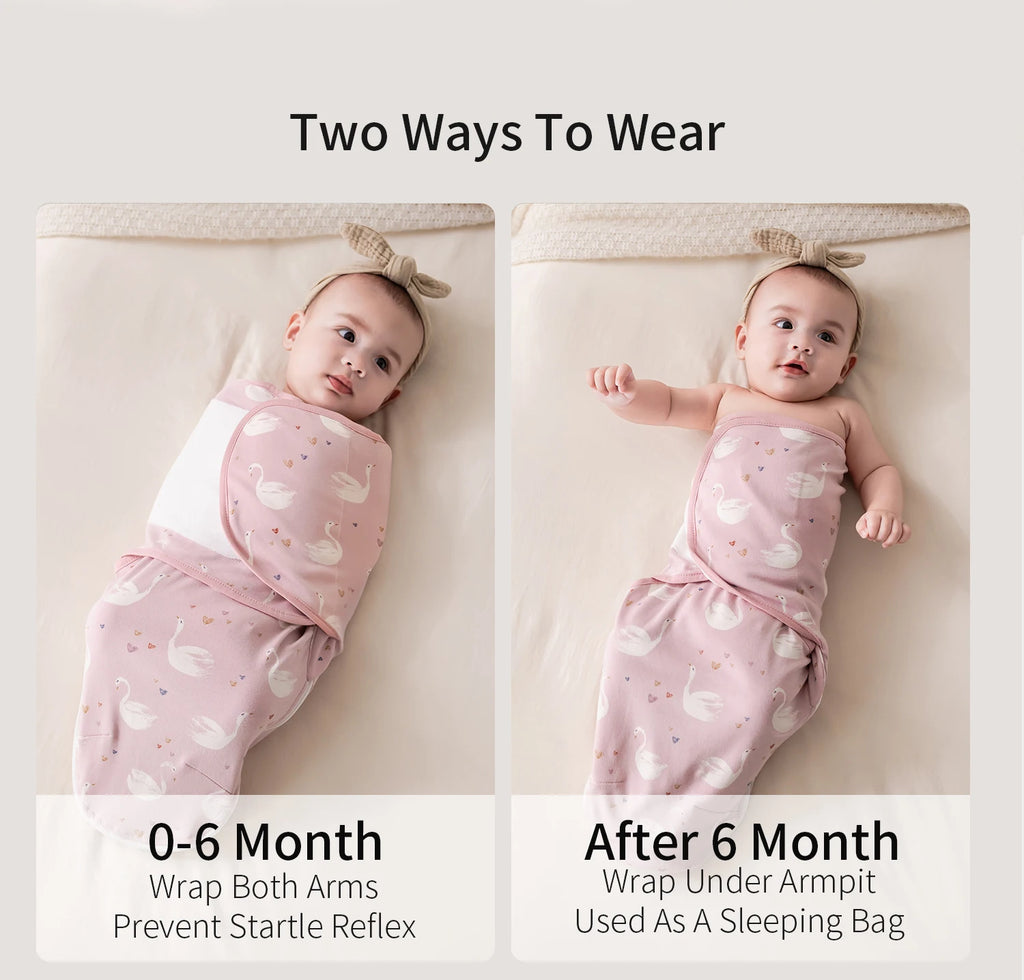 INSULAR Baby Cotton Swaddling Cloth With Caps Envelope Type Newborn Cartoon Envelope Anti-Startle Adjustable Bedding Item