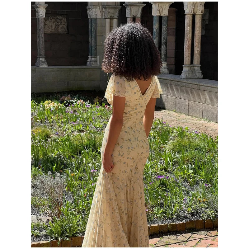 Women's Floral Puff Sleeve Maxi Dress