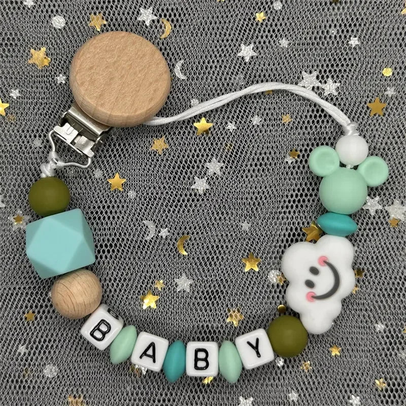 2026 Custom Name Baby Pacifier Clips Chain Silicone Beads Teether Toys Dummy Holder Russian English Name Pacifier Chain Newborn