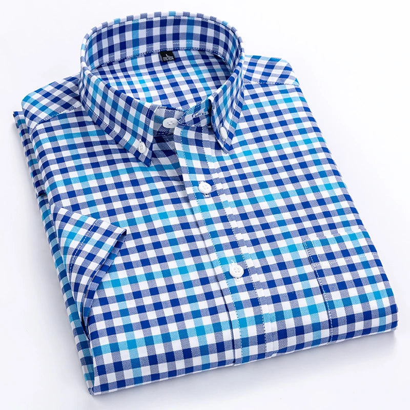 Men's Plaid Gingham Short Sleeve Shirt