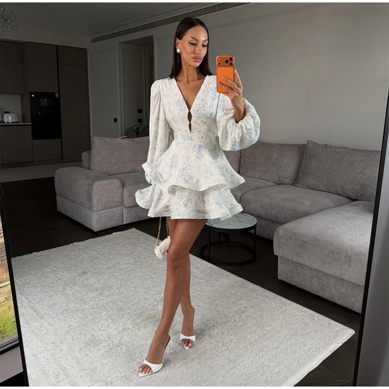 Women's Floral Waist-Cinched Mini Dress